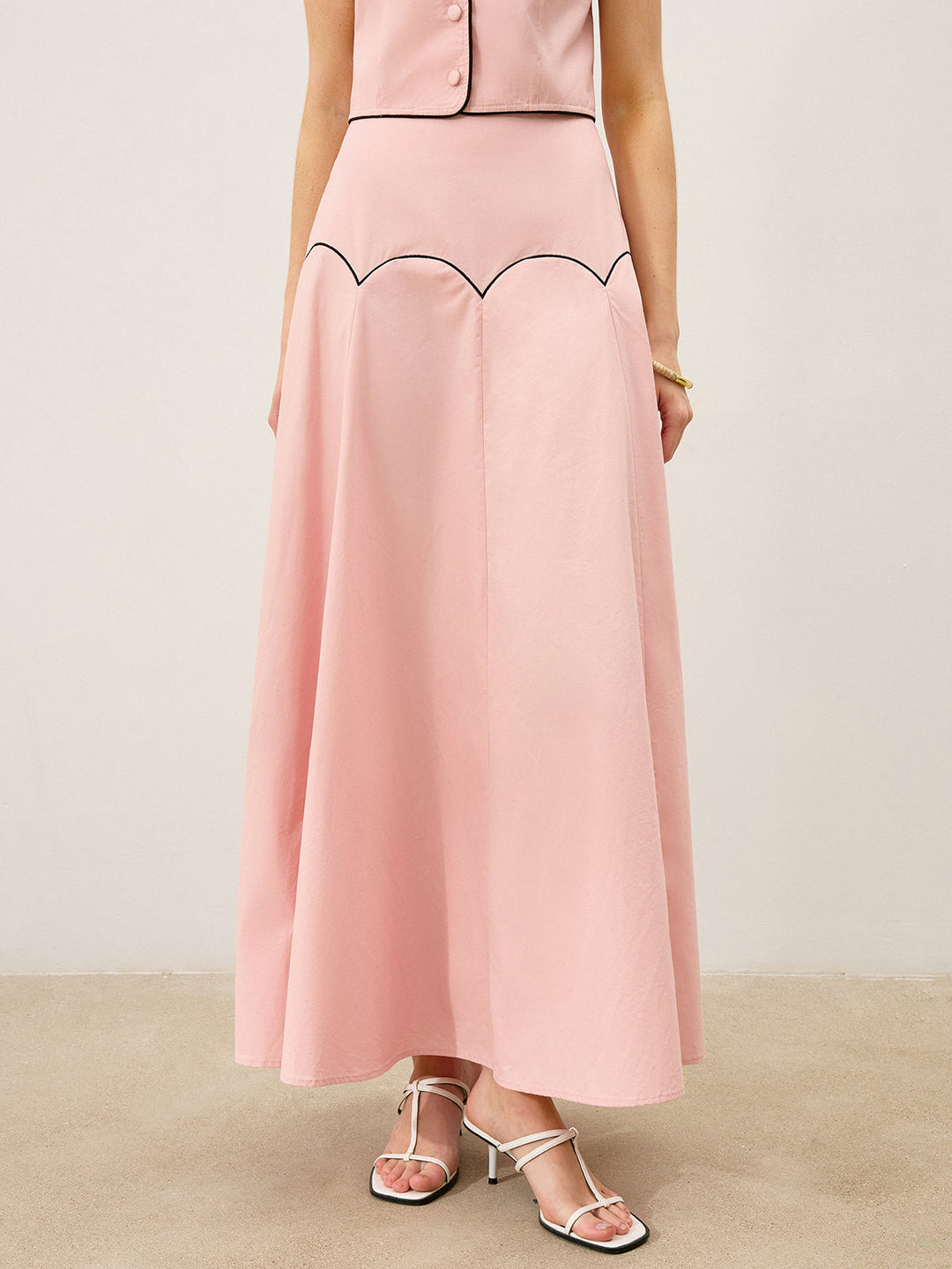Contrast-Trim Maxi Skirt Set