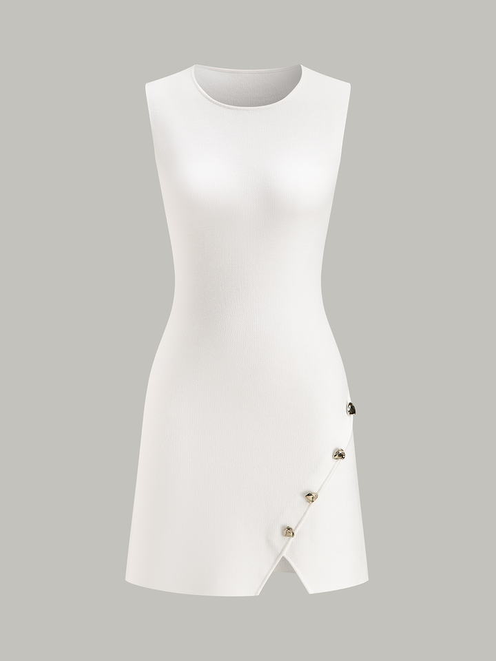 Sleeveless Slit Mini Dress with Metal Decor