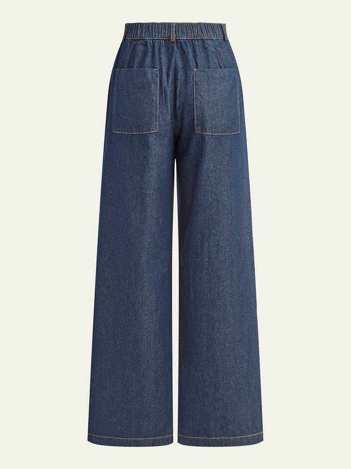 Mid-Waisted Wide-Leg Denim Pants
