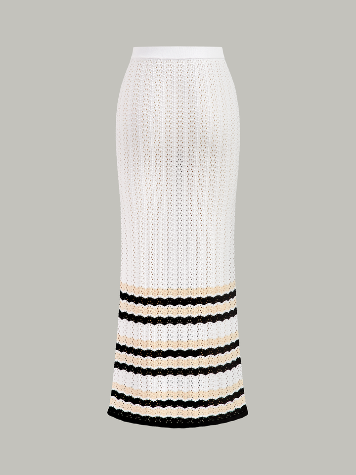 Striped Hem Knit Maxi Skirt
