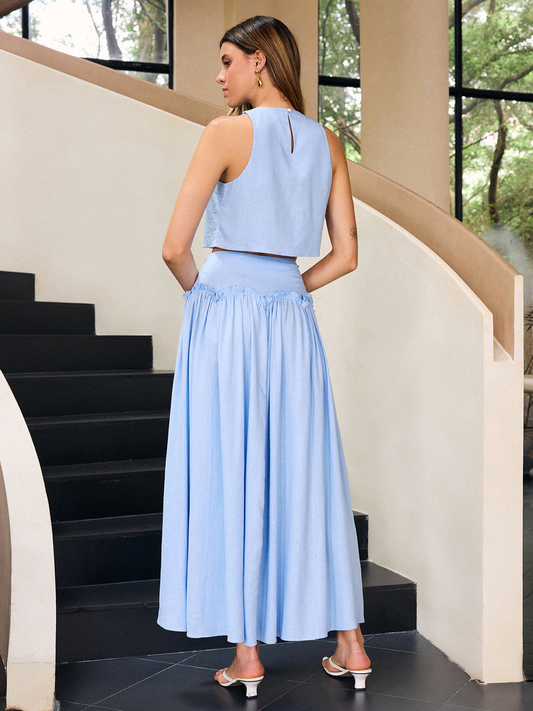 Linen & Cotton Ruffled Maxi Skirt Set