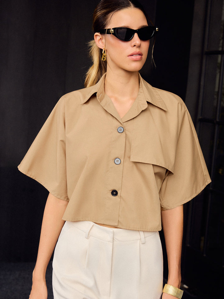 Asymmetric Cropped Shirt with Button Front