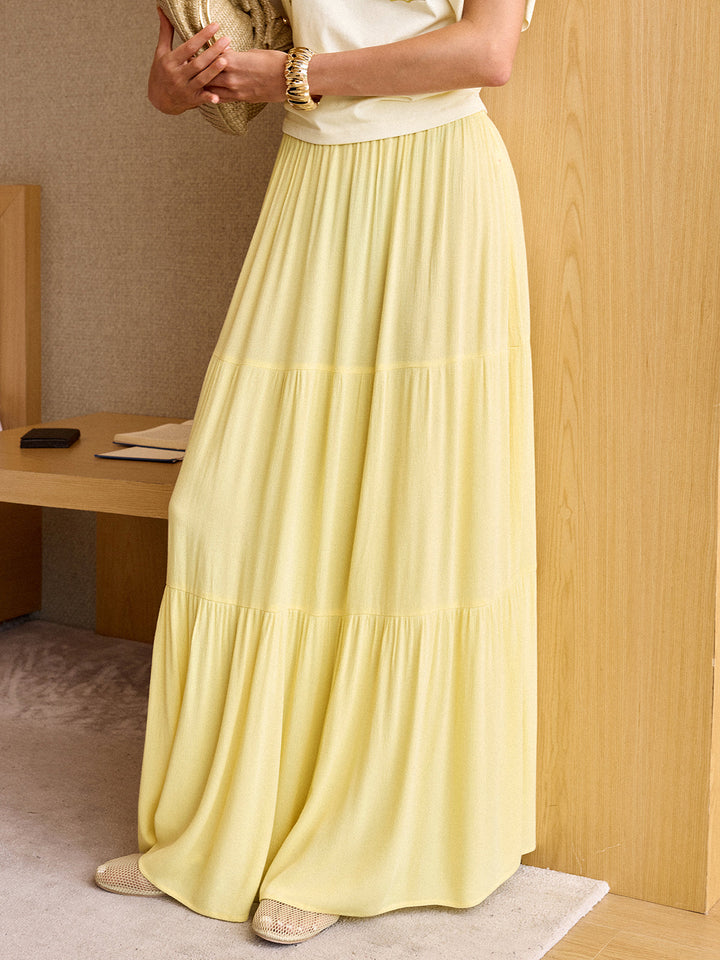 Semi-Sheer Tiered Maxi Skirt with Elastic Waist