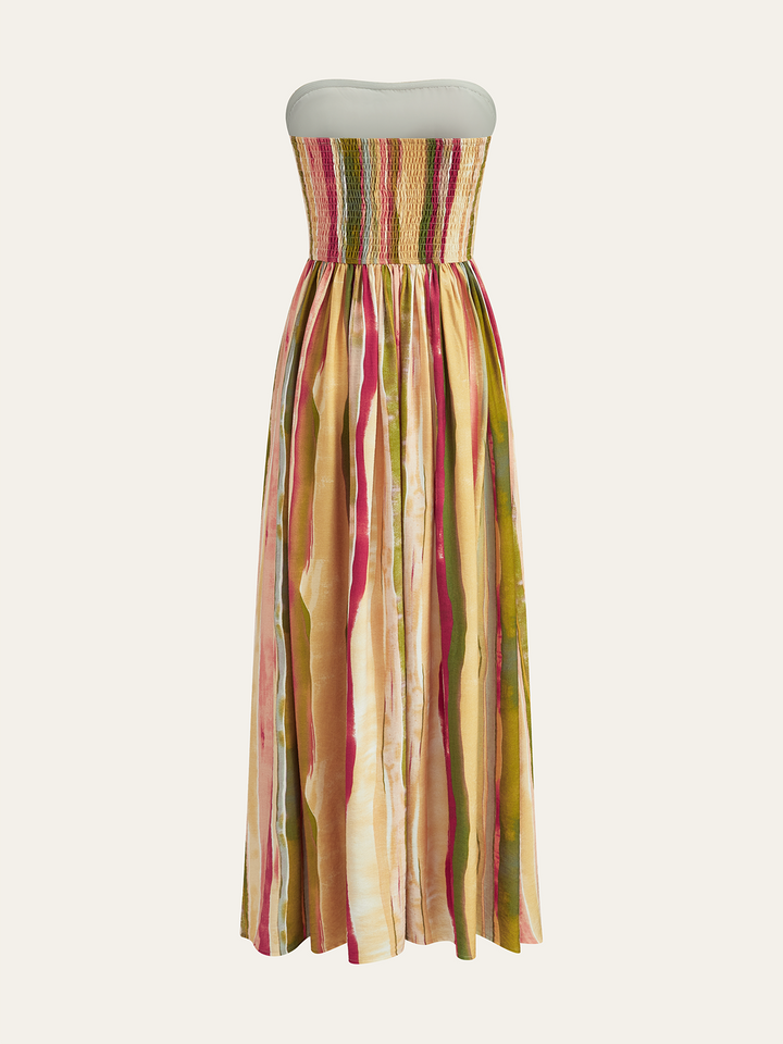 Colorful Striped Strapless Cotton Maxi Dress