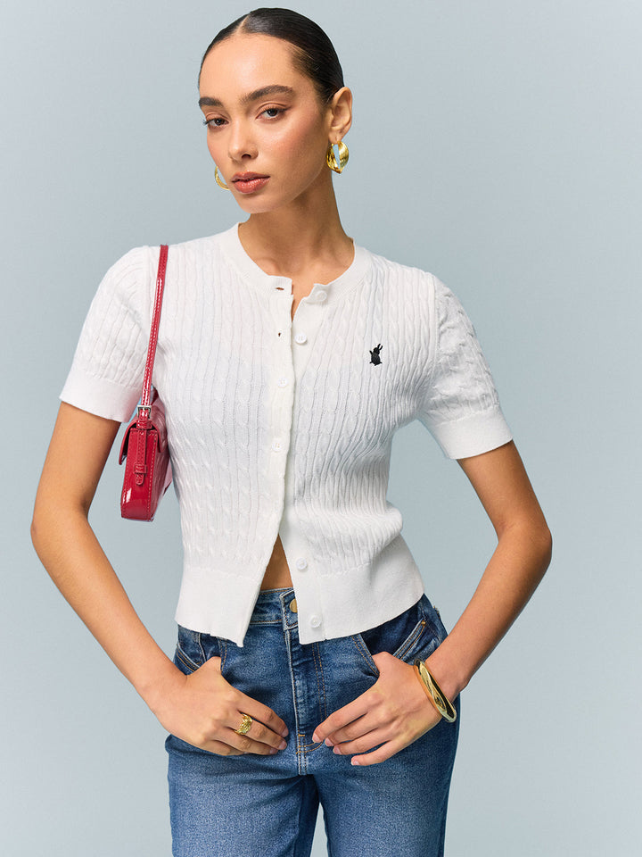 Cable Knit Short Sleeve Top