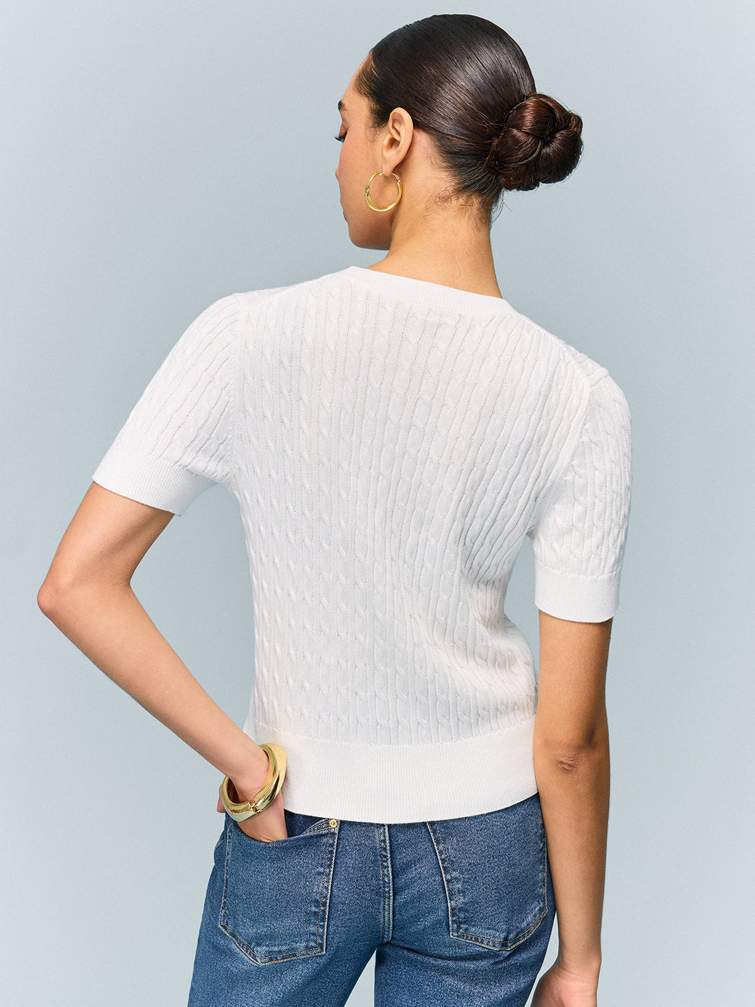 Cable Knit Short Sleeve Top