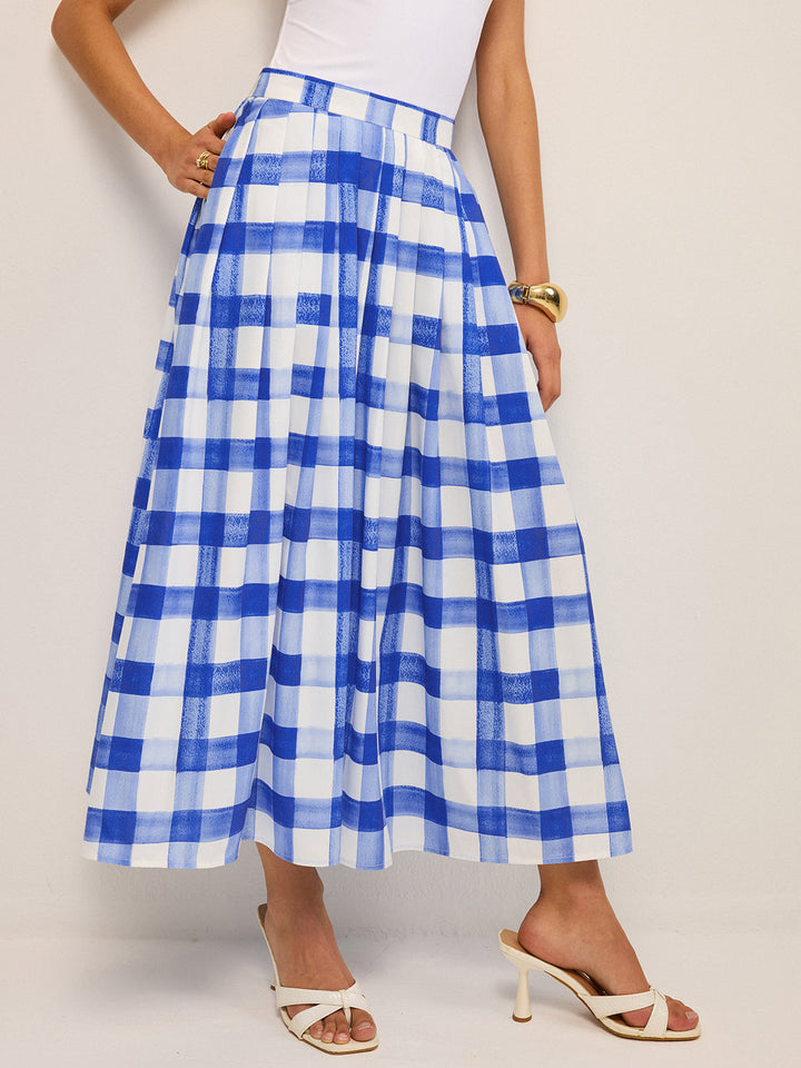 Pocketed Gingham Midi Skirt