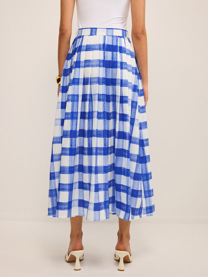 Pocketed Gingham Midi Skirt