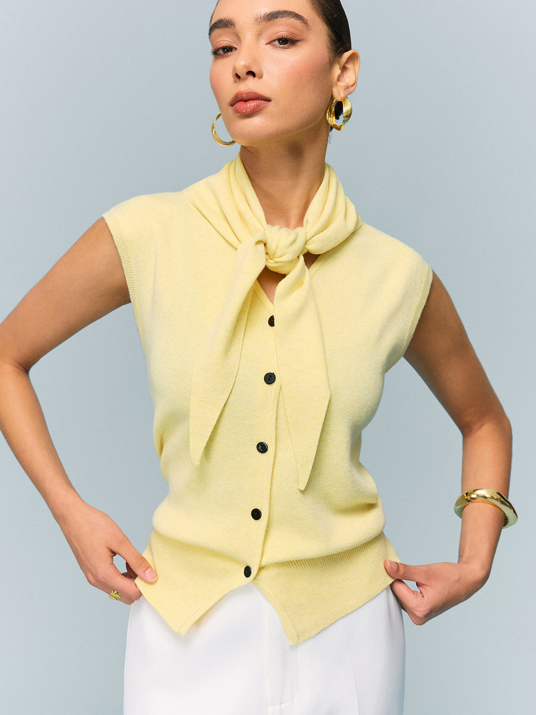 Button Knit Top with Convertible Styling Options