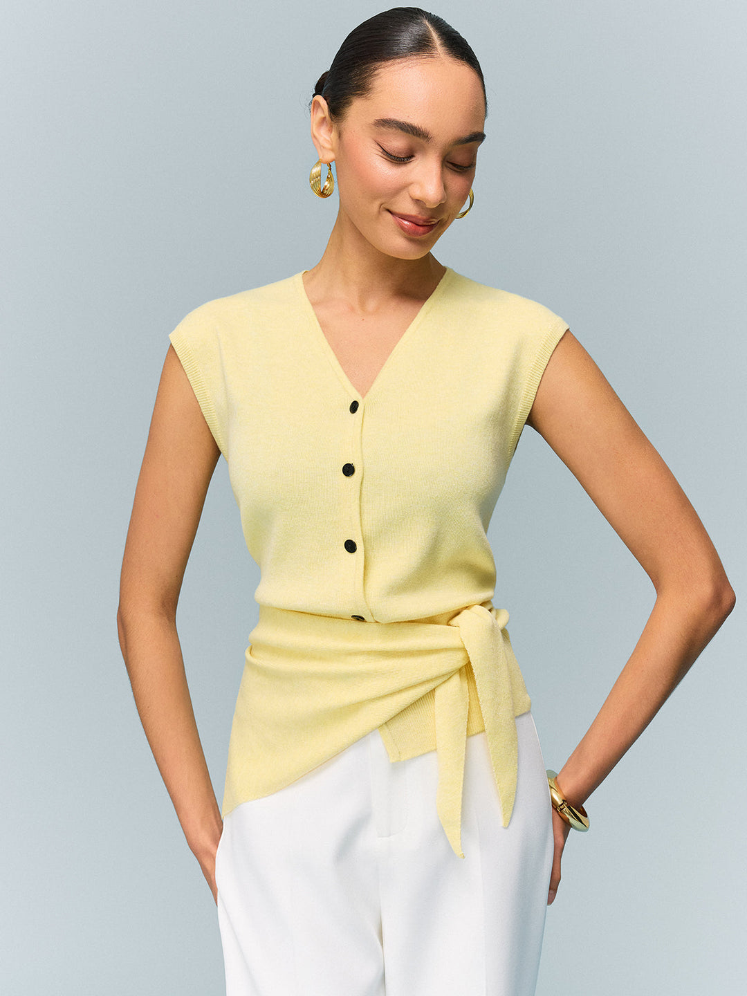 Button Knit Top with Convertible Styling Options