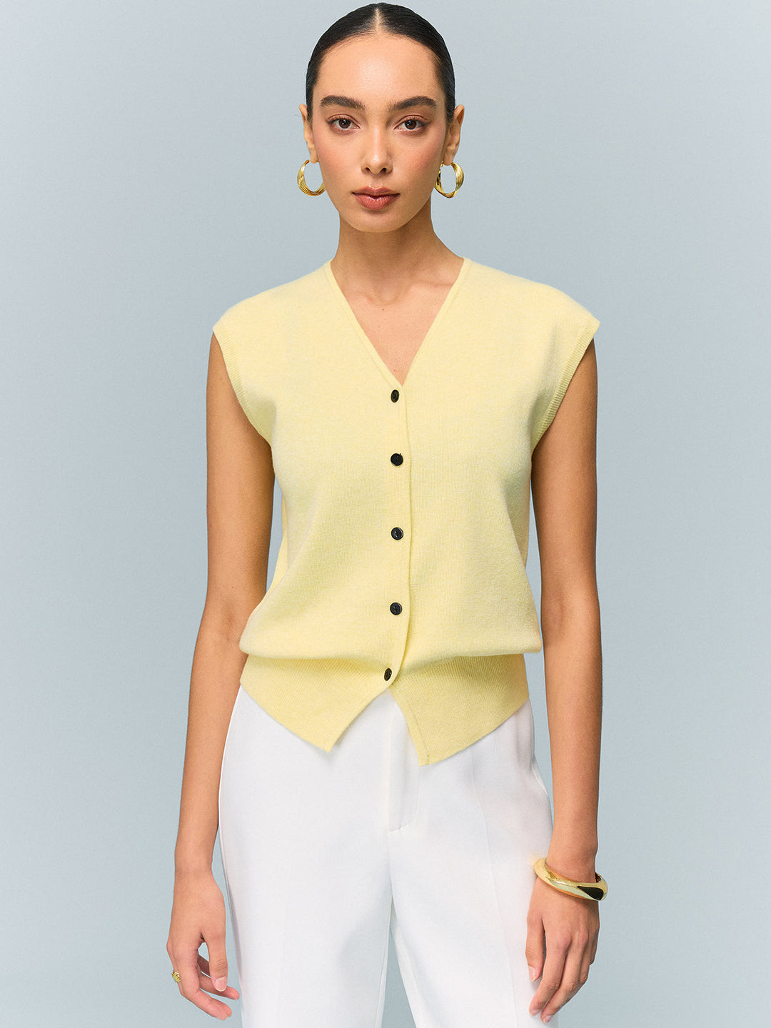 Button Knit Top with Convertible Styling Options