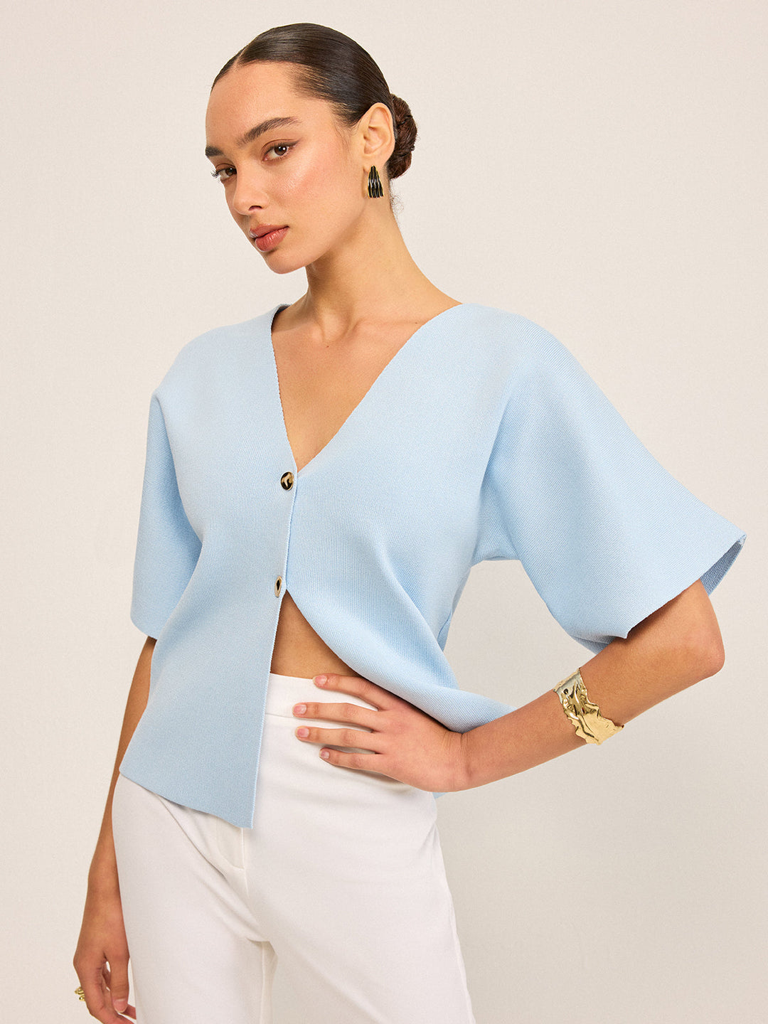 V-Neck Button Knit Cardigan