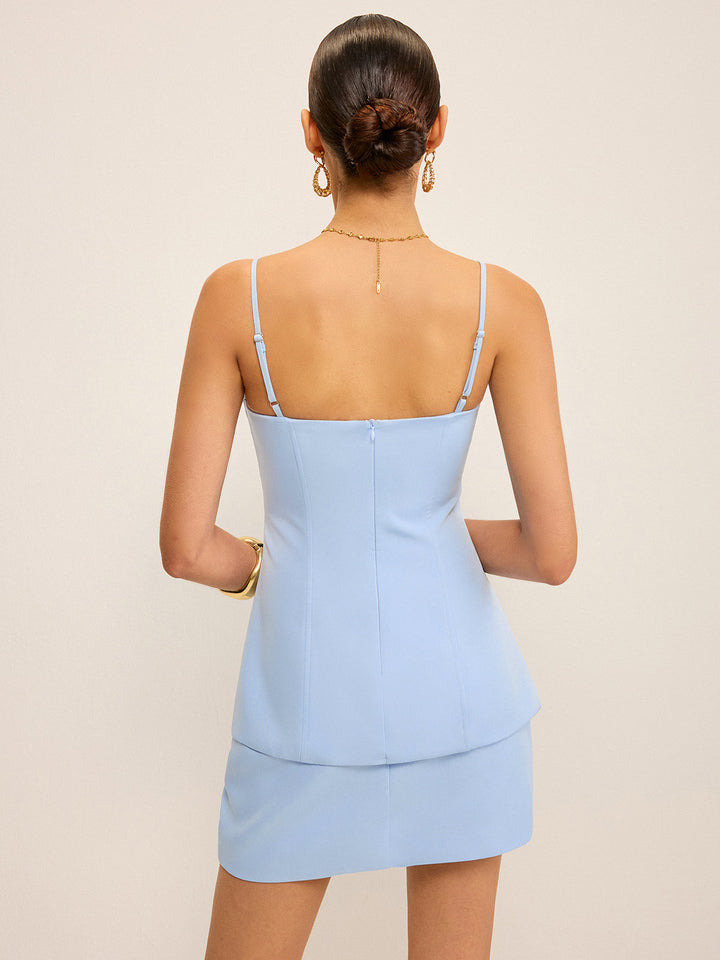 Bow Detail Slit-Front Top and Mini Skirt Set