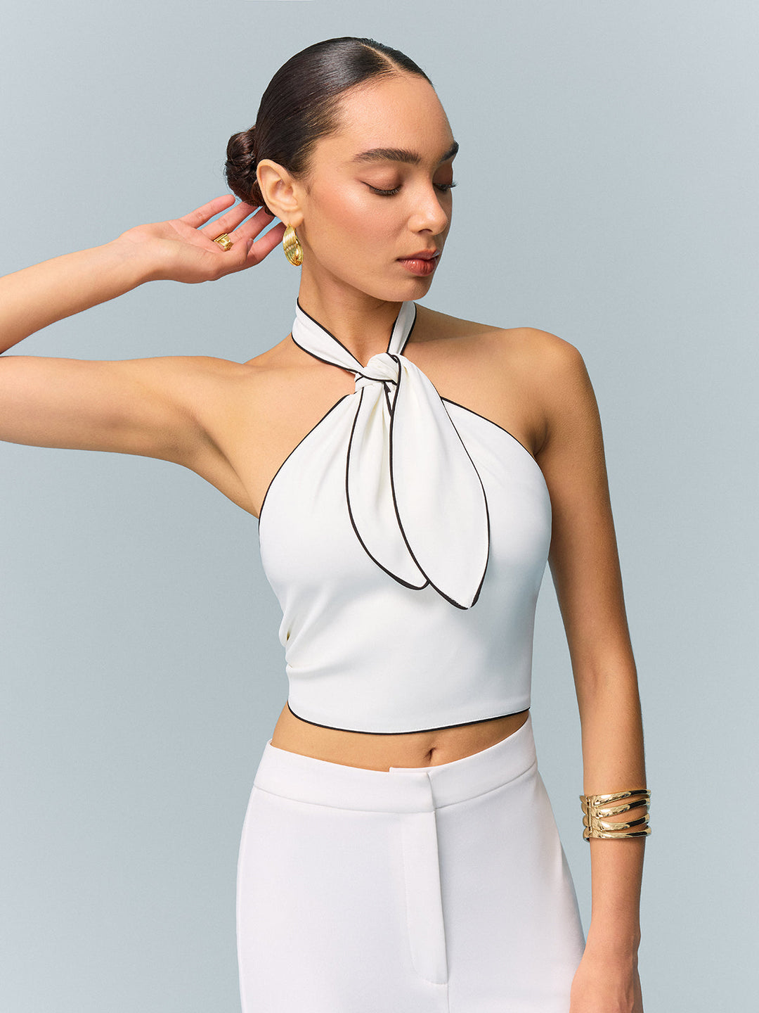 Halter Neck Bow Detail Crop Top