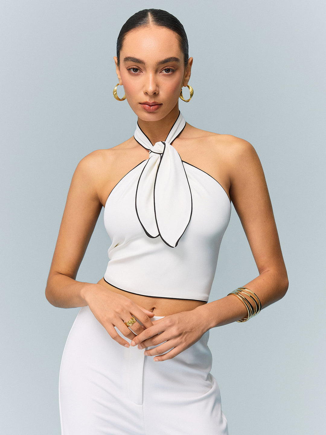 Halter Neck Bow Detail Crop Top