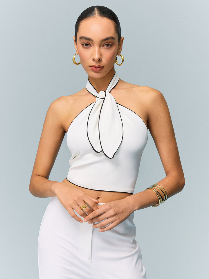 Halter Neck Bow Detail Crop Top