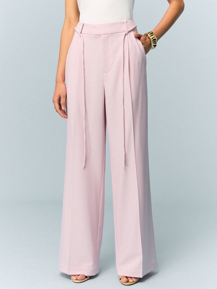 Mid-Waisted Wide-Leg Pants with Tie Detail