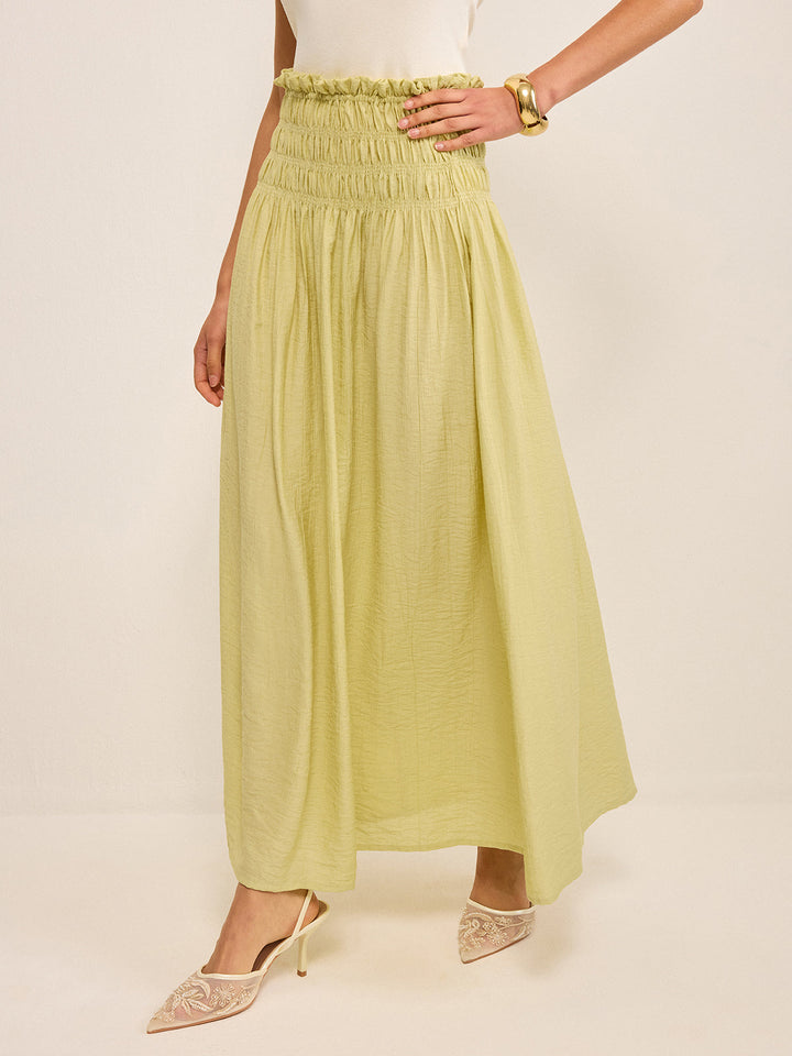 Pleated Linen Smocked Maxi Skirt
