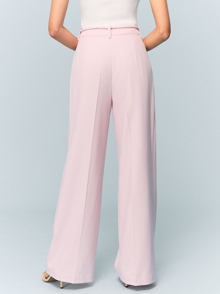 Mid-Waisted Wide-Leg Pants with Tie Detail