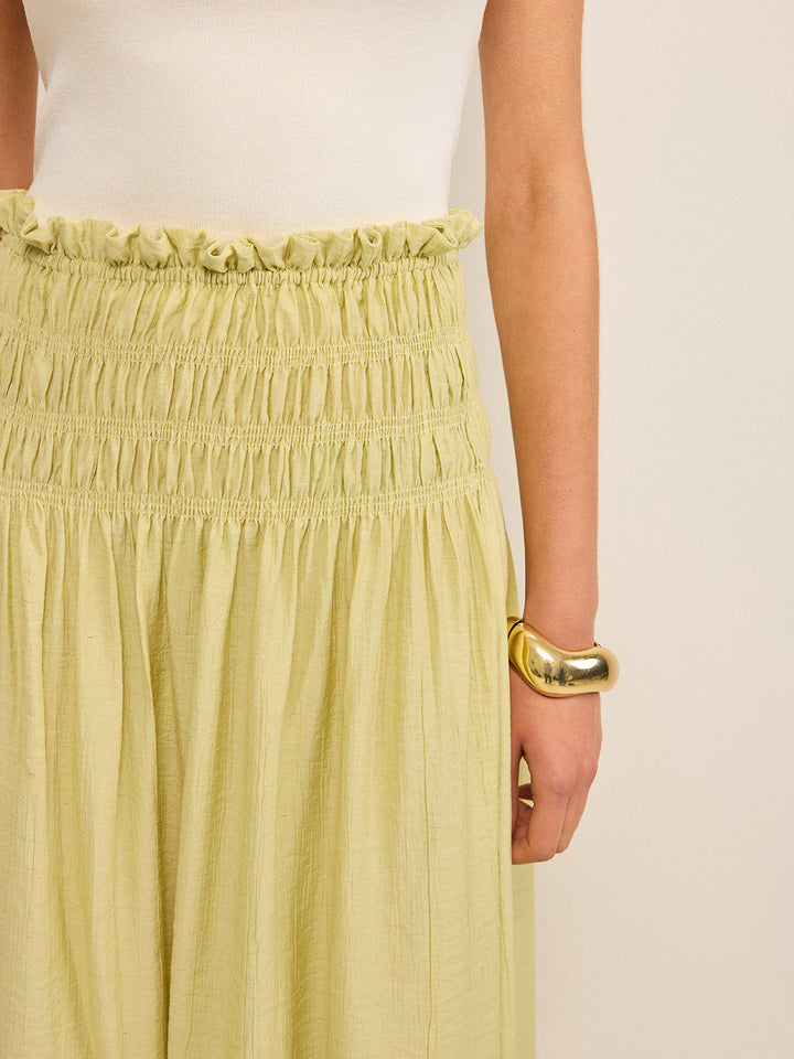 Pleated Linen Smocked Maxi Skirt