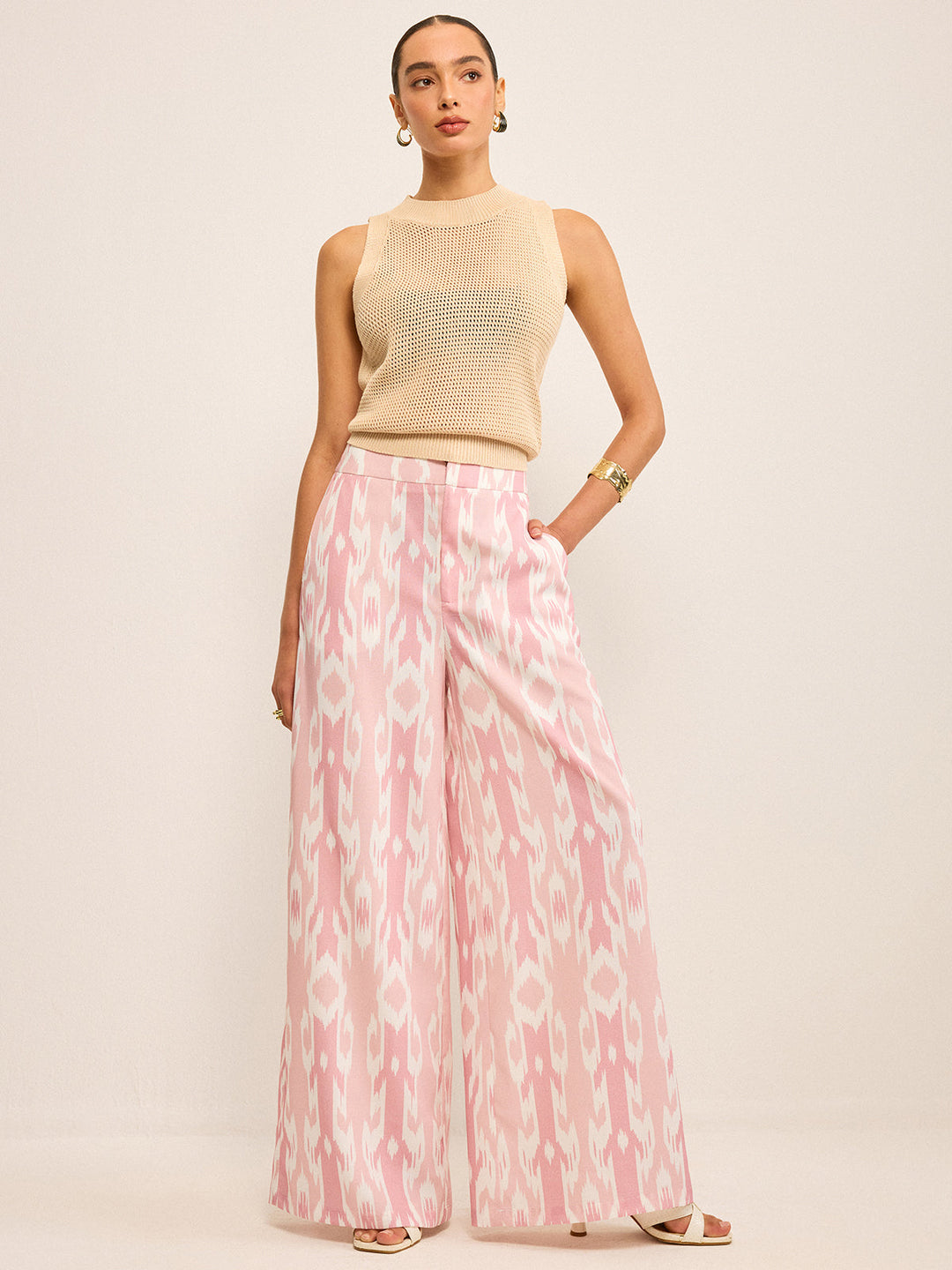 Boho Linen-Look Wide-Leg Pants