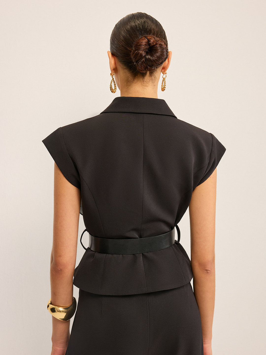 Belted Peplum Vest with Metal Buckle Detail