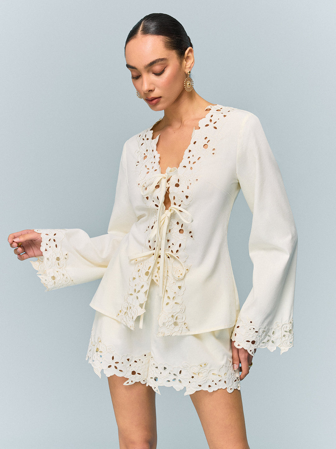 Semi-Sheer Reversible Embroidered-Lace Top