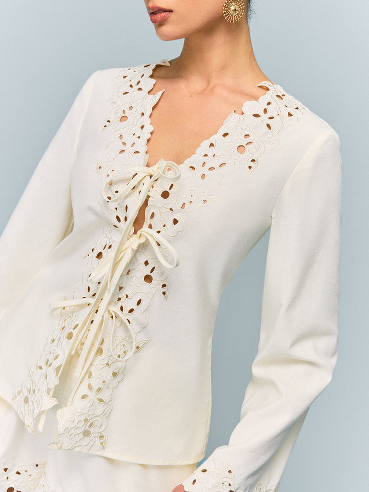Semi-Sheer Reversible Embroidered-Lace Top
