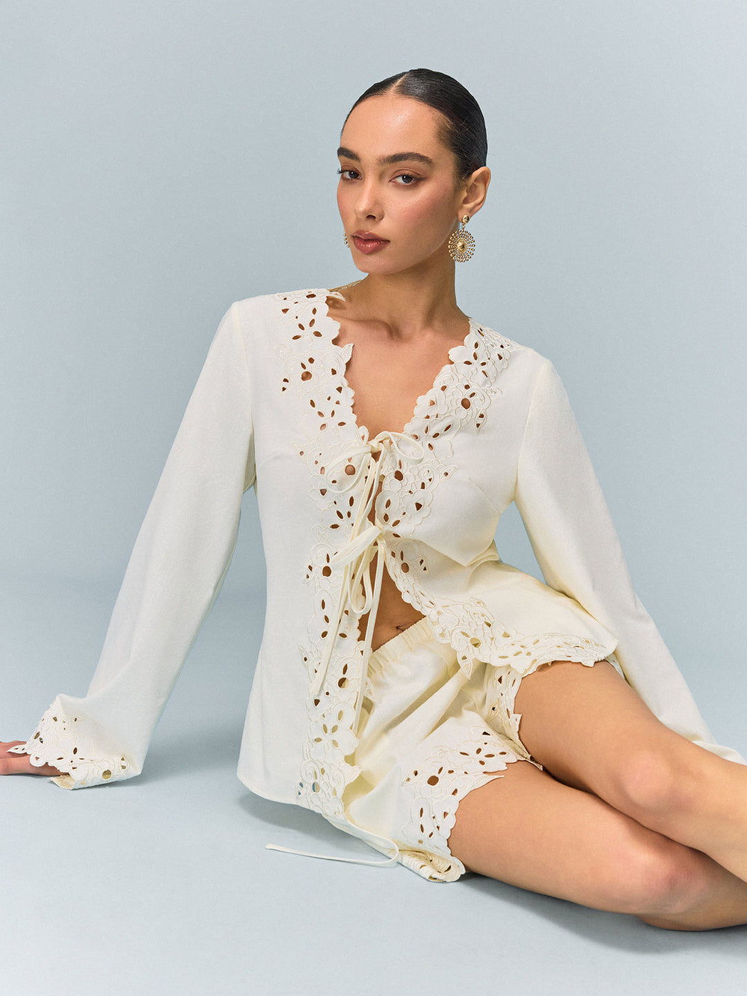 Semi-Sheer Reversible Embroidered-Lace Top