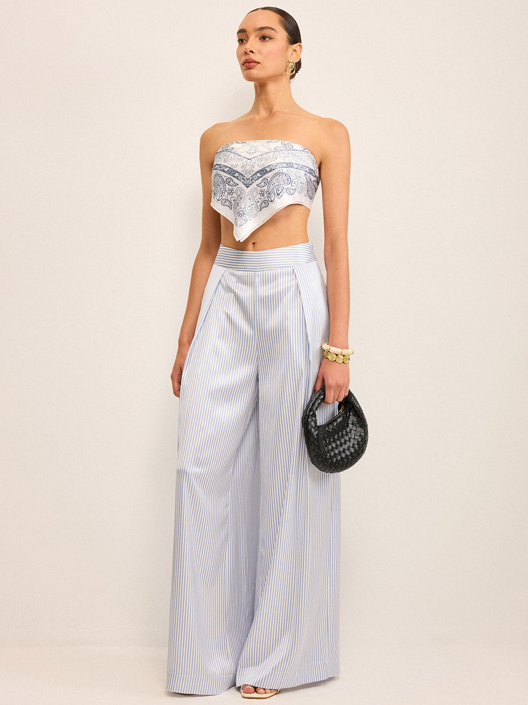 Mid-Waisted Striped Wide-Leg Pants