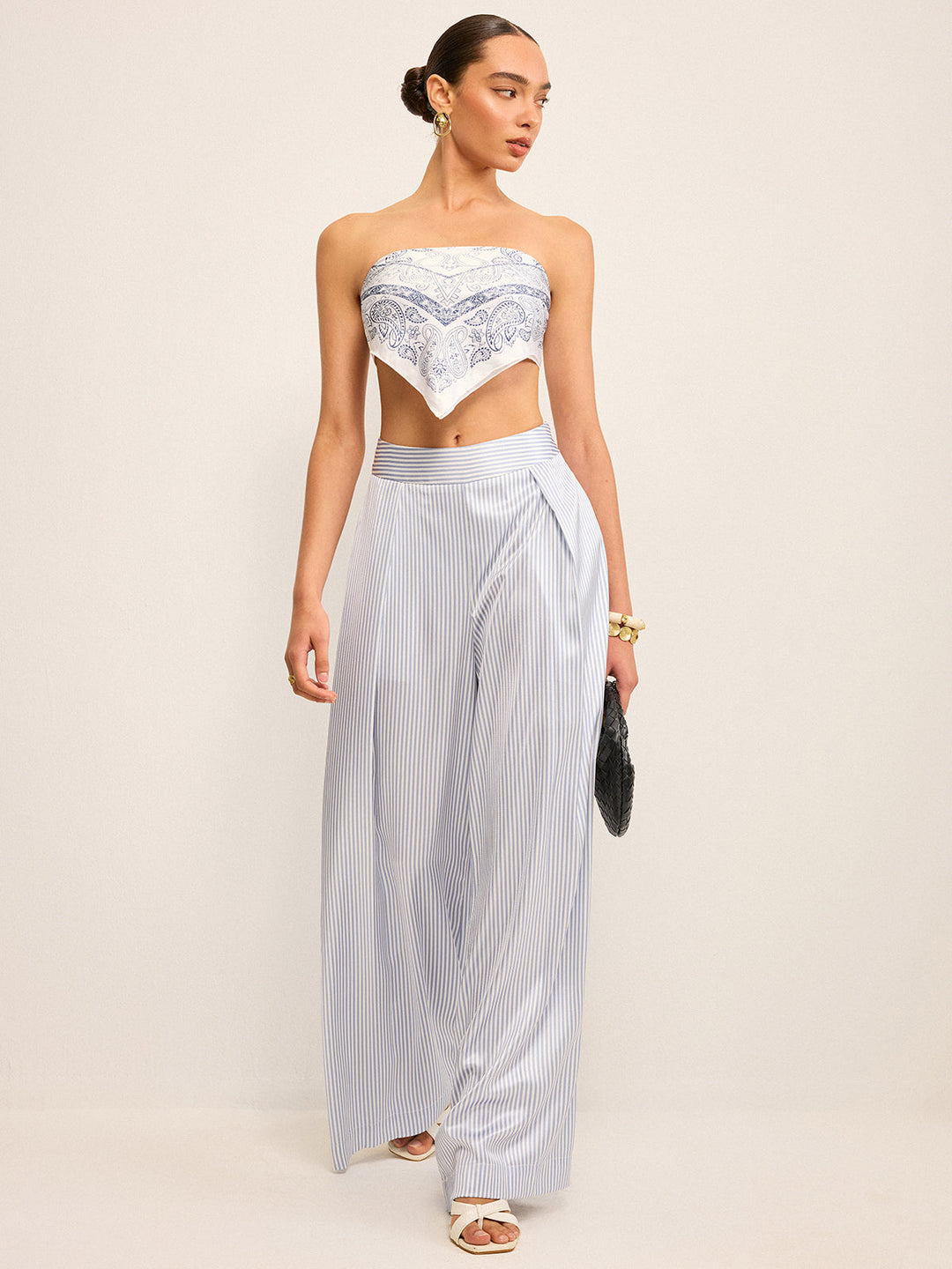 Mid-Waisted Striped Wide-Leg Pants