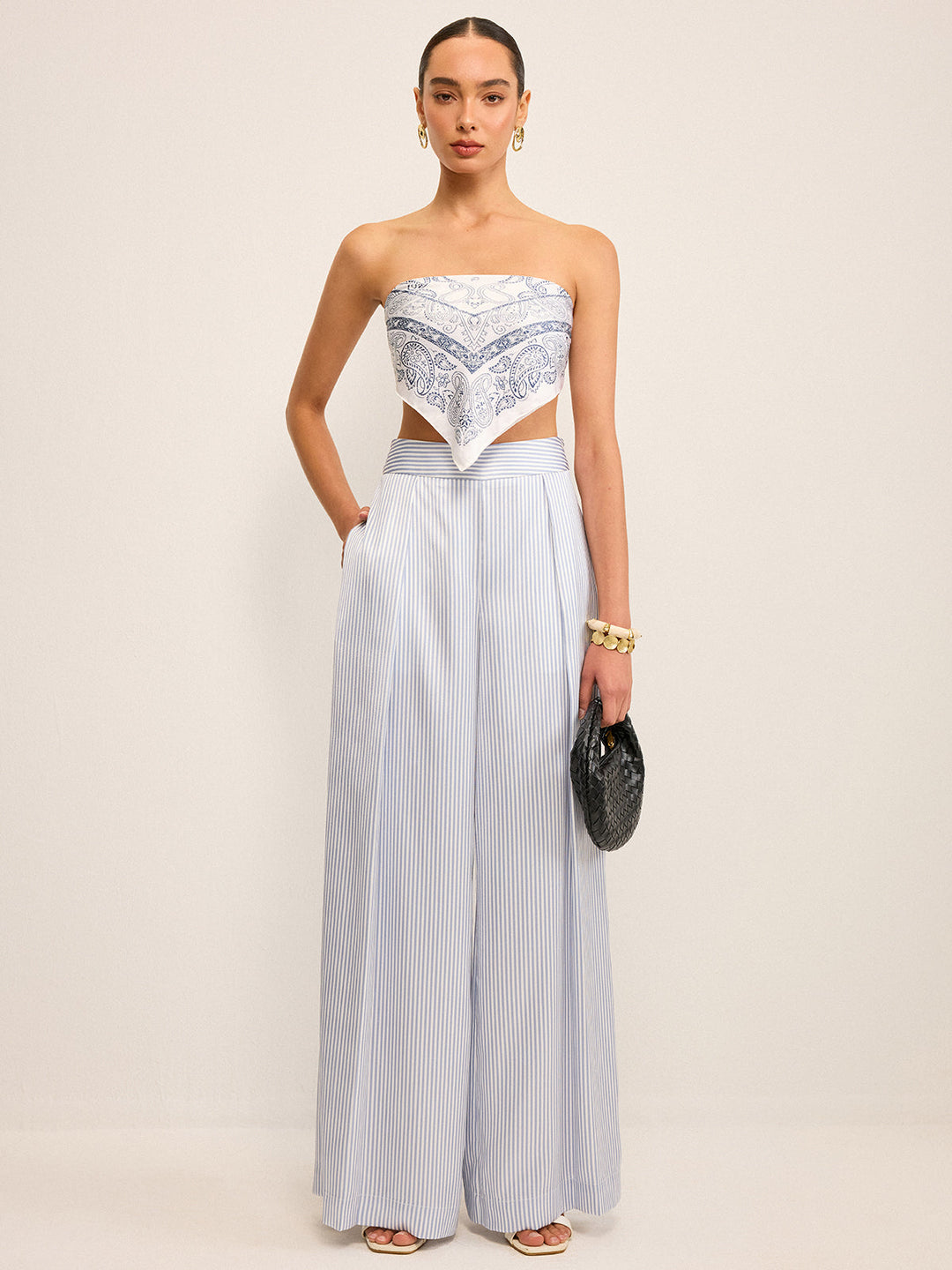 Mid-Waisted Striped Wide-Leg Pants