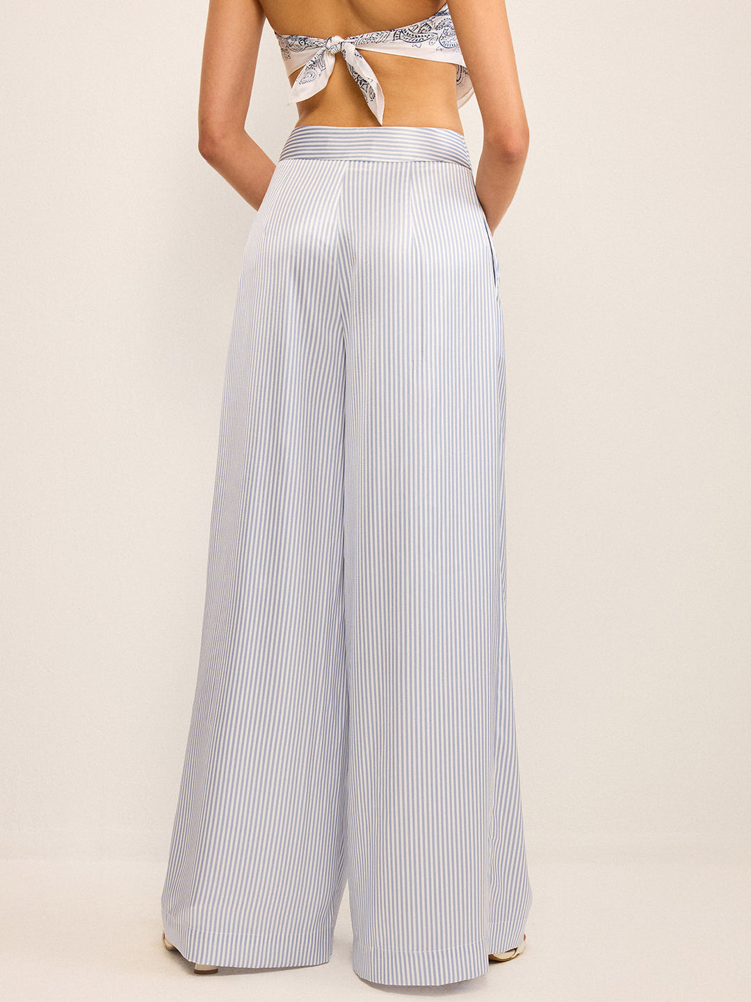 Mid-Waisted Striped Wide-Leg Pants