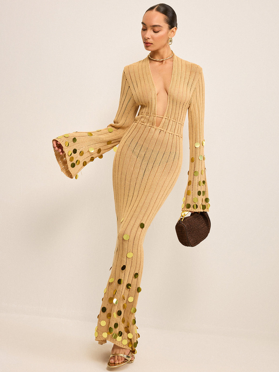 Knit Maxi Dress with Sequin Embellishments