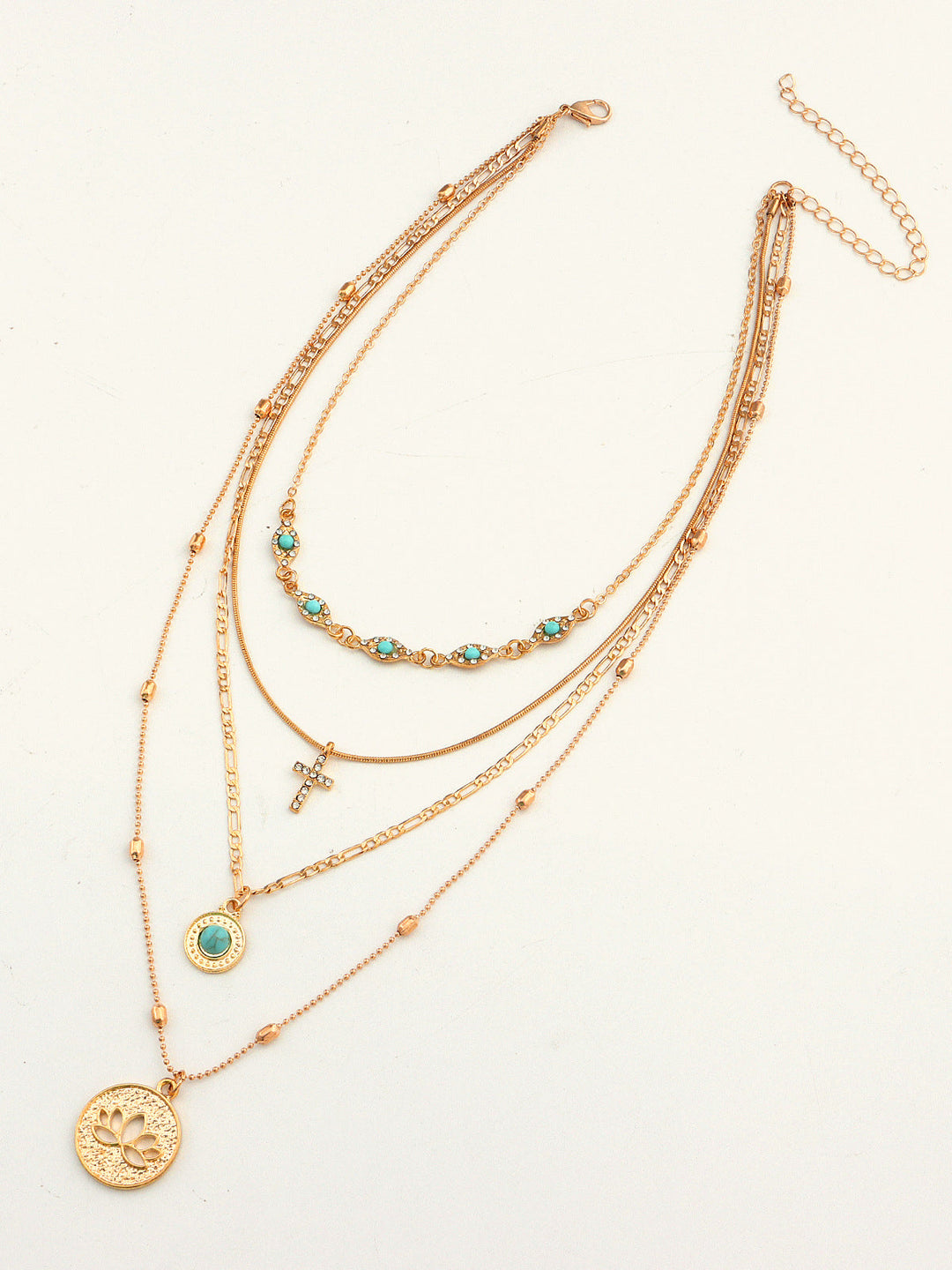 Layered Gold Tone Necklace with Turquoise and Charms