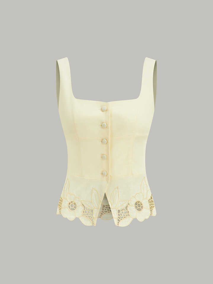 Linen & Cotton Embroidered Tank Top