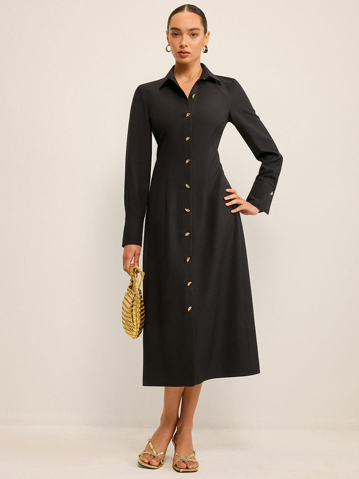 Long Sleeve Button-Front Shirt Dress