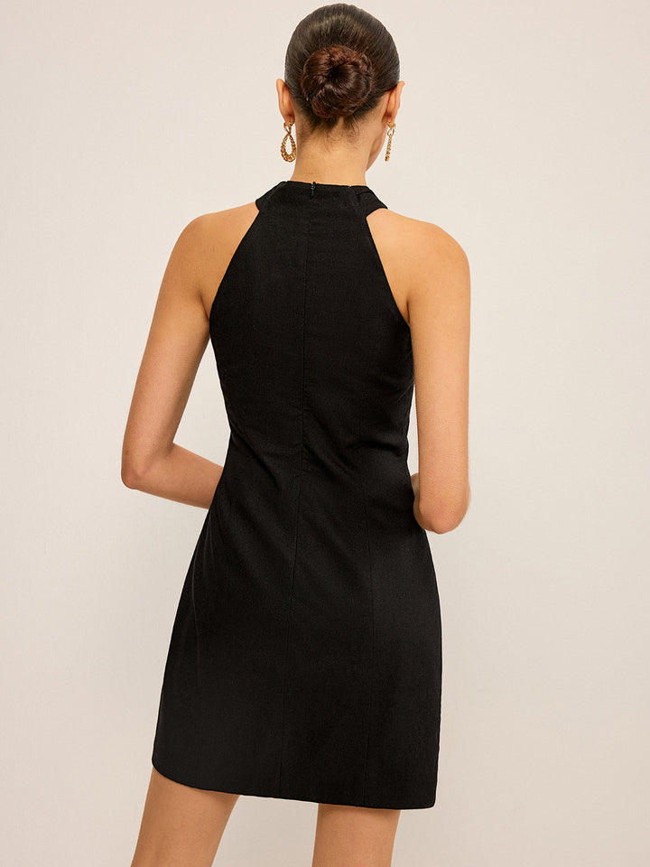 Halter Neck Button-Front Mini Dress