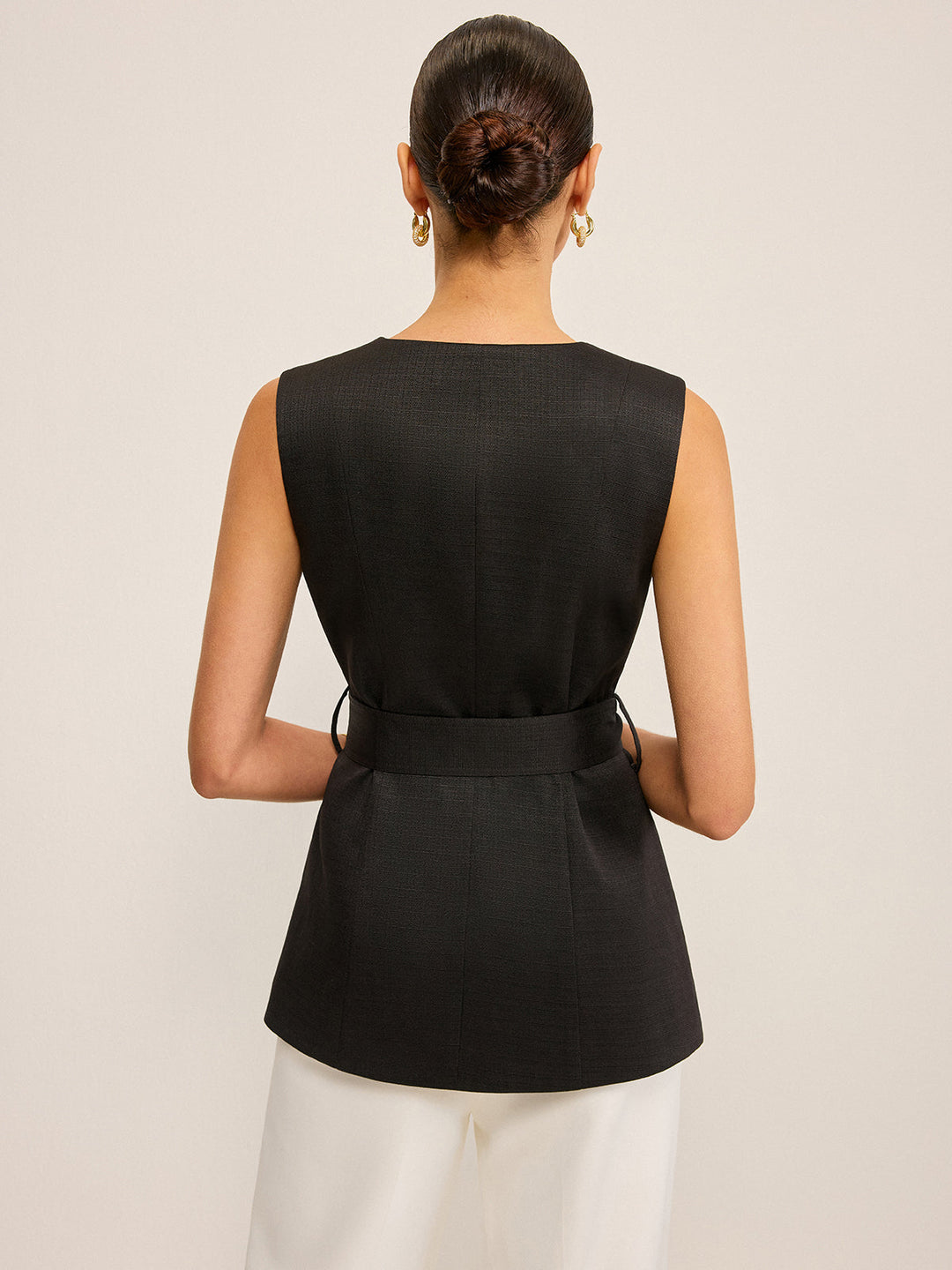 Belted Vest with 3D Sequin Flower Embellishments