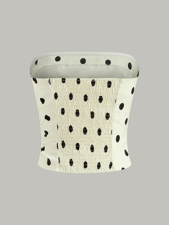 Polka Dot Ruched Strapless Top