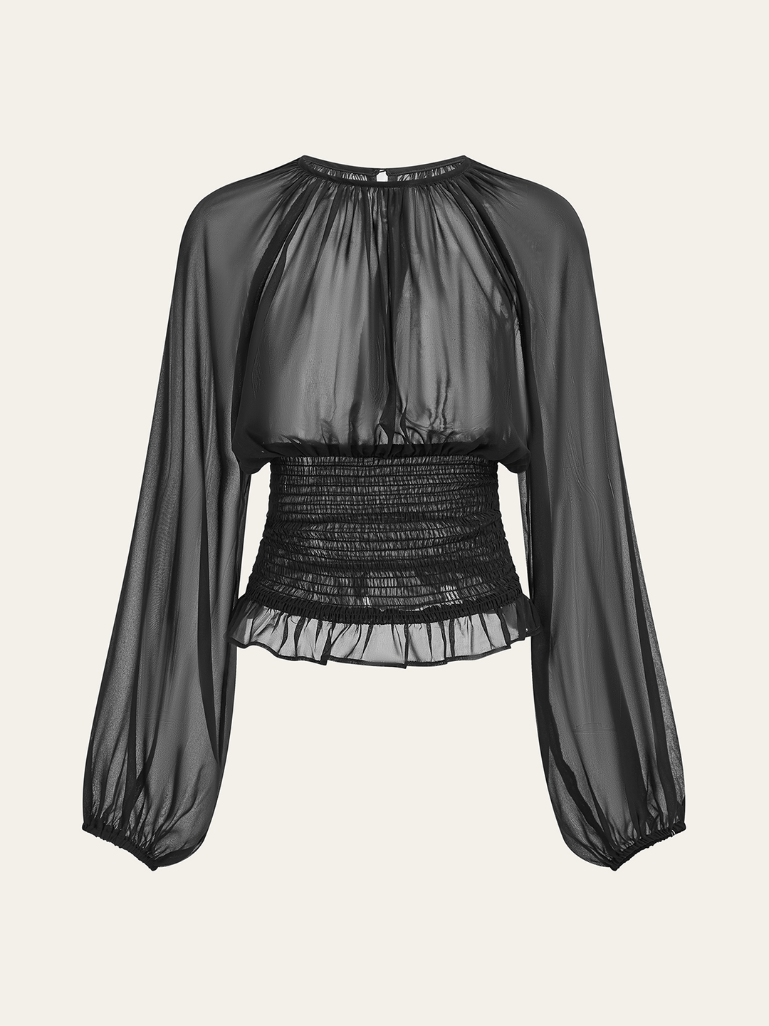 Sheer Chiffon Smocked Waist Blouse