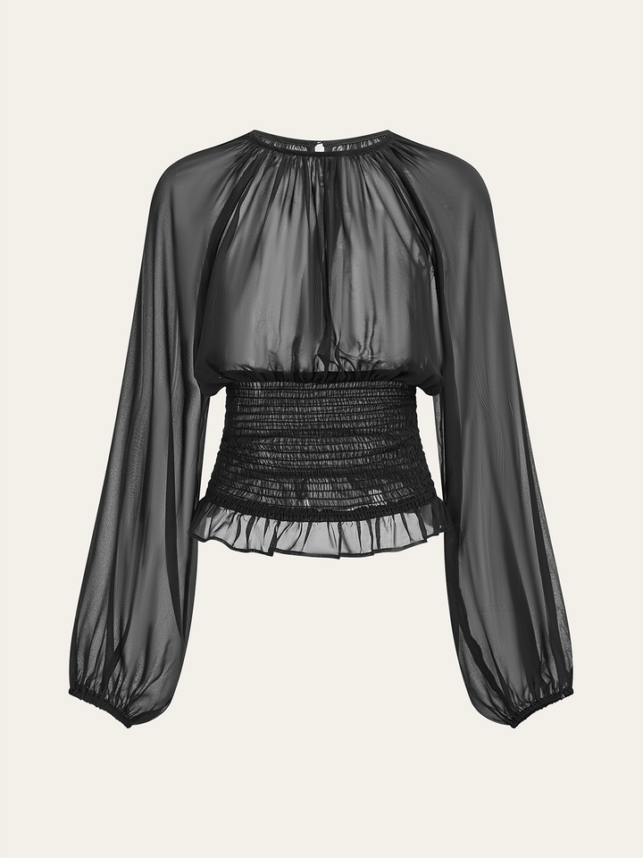 Sheer Chiffon Smocked Waist Blouse