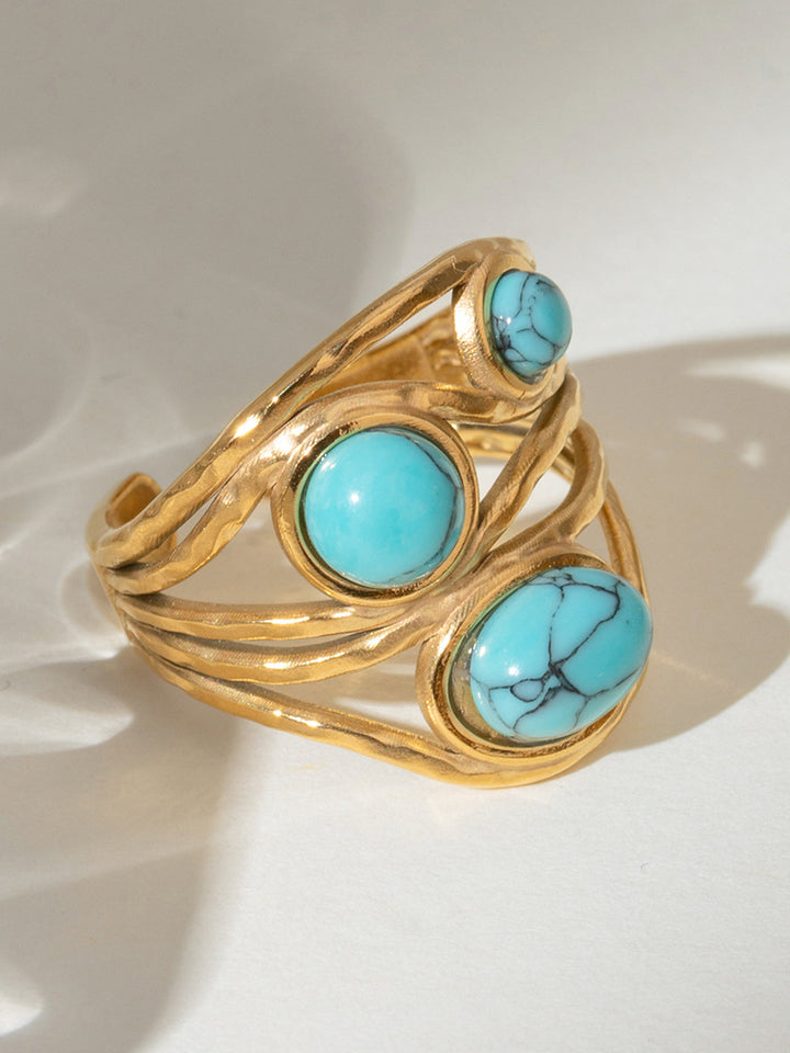 Gold Tone Turquoise Inlaid Ring