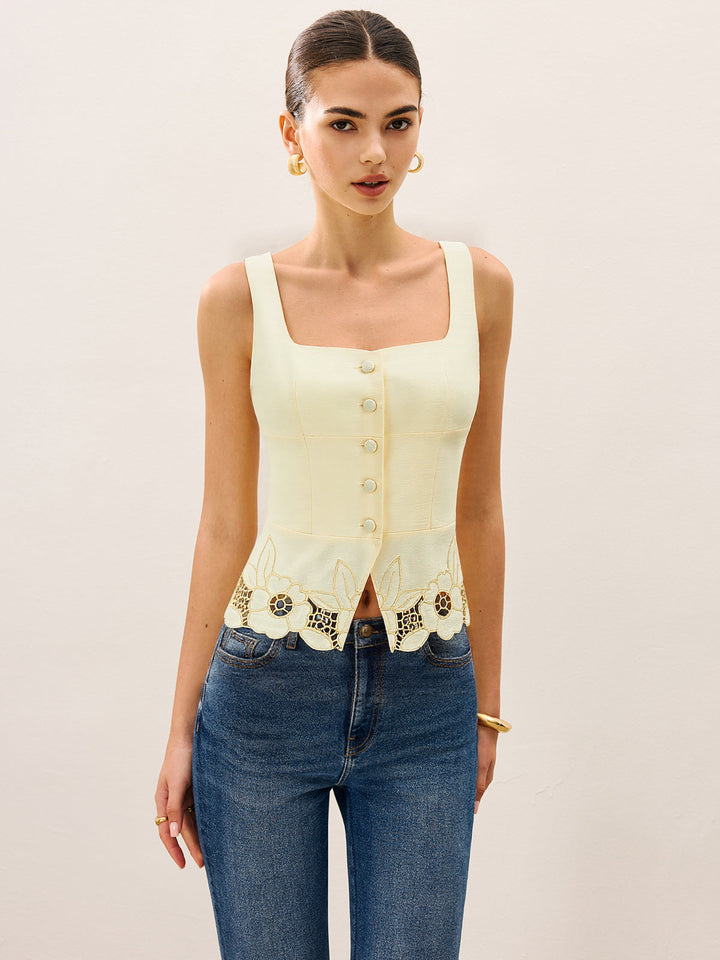 Linen & Cotton Embroidered Tank Top