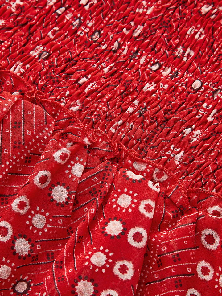 Boho Printed Smocked Tiered Mini Skirt