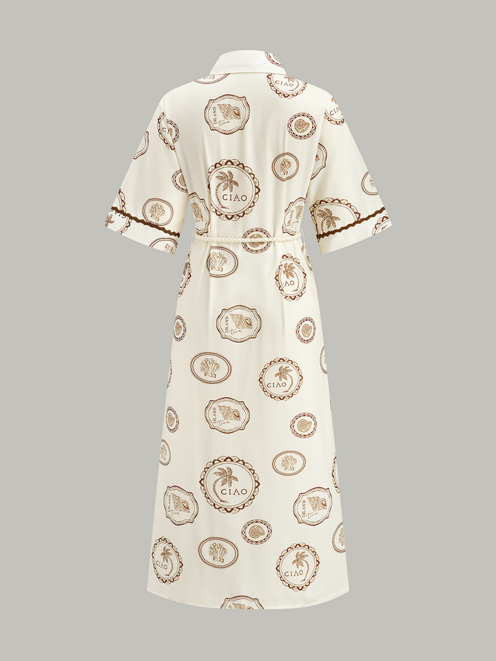 Printed Shirt Dress with Rope Tie Belt
