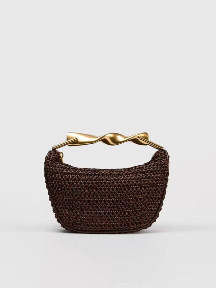 Woven Handbag With Twisted Gold Handle