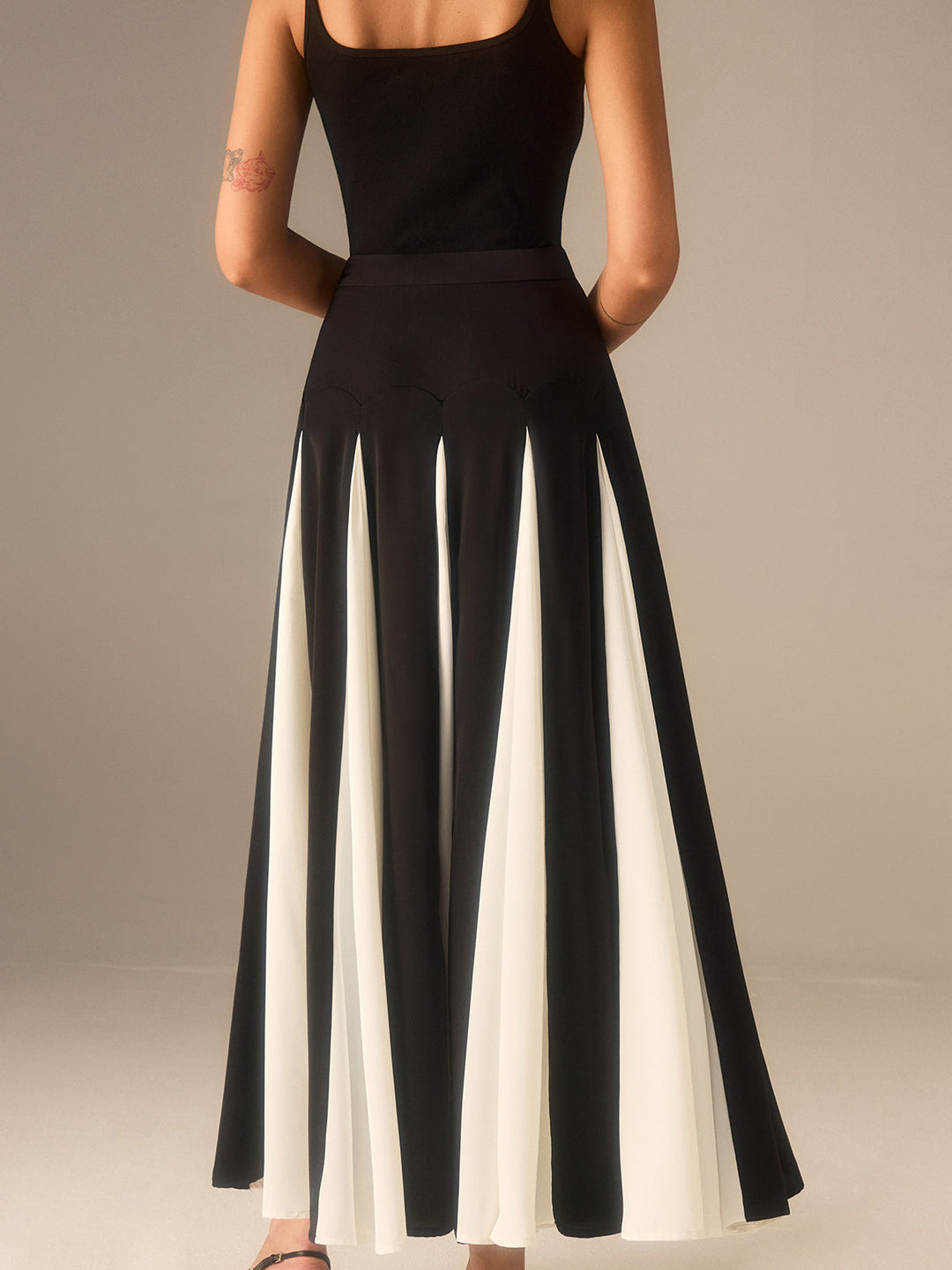 Color-Blocked Midi Skirt with Insert Panels