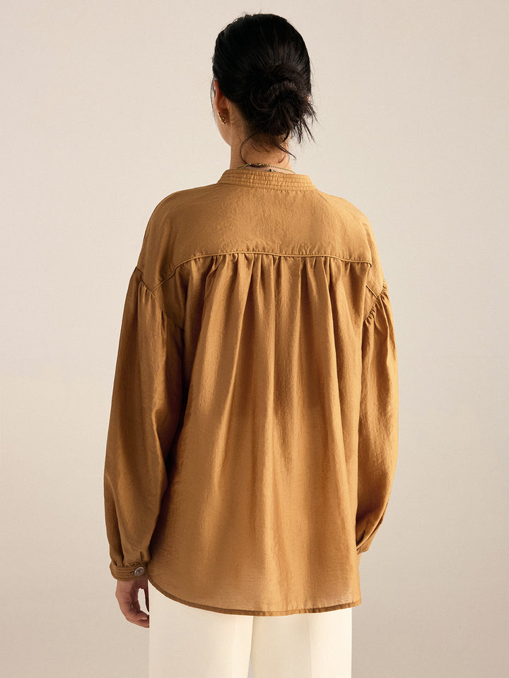 Oversized Tencel Tie Neck Blouse