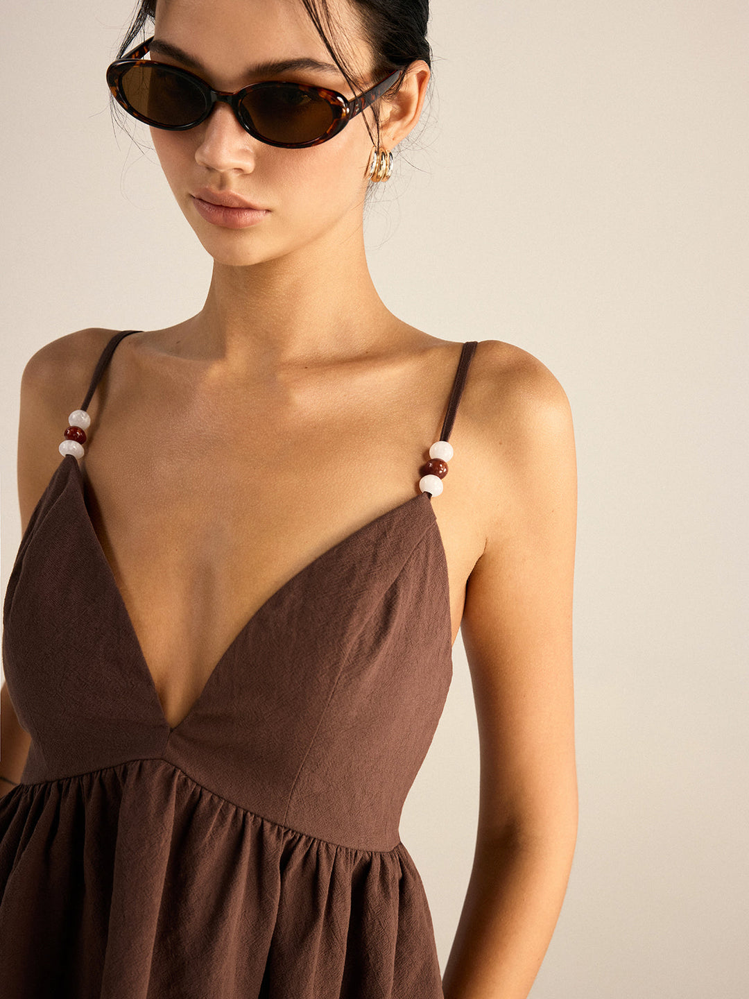 Cotton Peplum Beaded Straps Top and Pants set